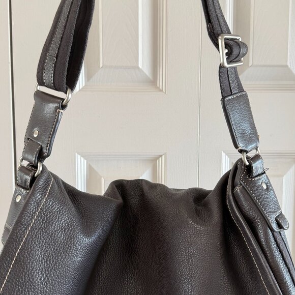 Levenger Fine Leather Messenger Bag 16x13" Plaid Lining Classic Satchel 2000s - Picture 6 of 14